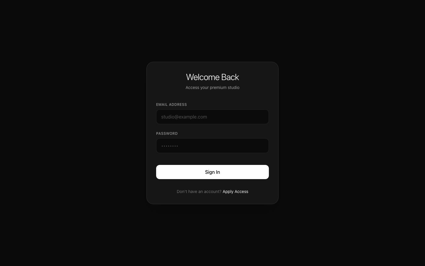 VOGO Vision AI studio — live sign-in screen