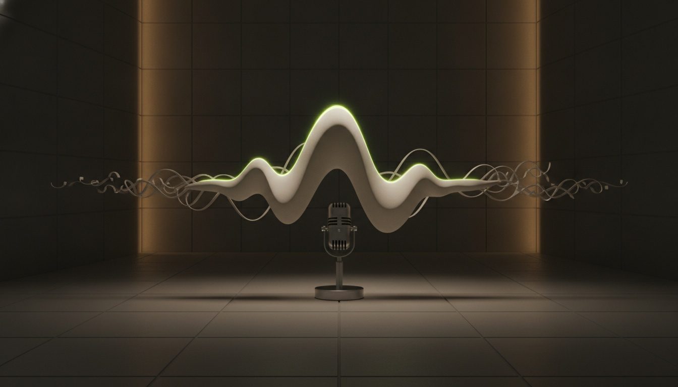 Concept visualization: a sculptural sound wave rising from a microphone